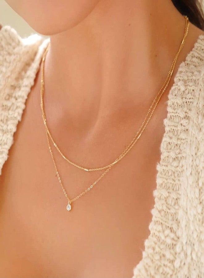 MIDEEO Gold CZ Diamond Necklace for Women Dainty Layering Cubic Zirconia Pendant Necklaces 14K Gold Double Chain Necklace Delicate Minimalist Gold Jewelry Gifts - Image 5
