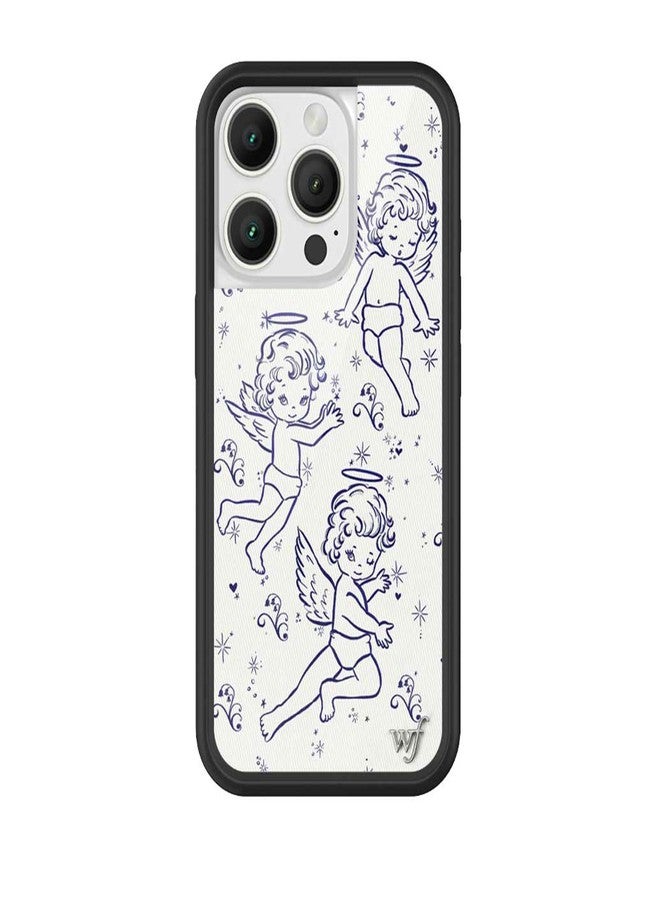 Wildflower Cases - Cherubs, Compatible with Apple iPhone 16 Pro | Baby Angel Blue White Soft Y2K Popular Aesthetic Cute Trendy - Protective Black Bumper, 4ft Drop Certified, Women Owned Small Business - Image 1