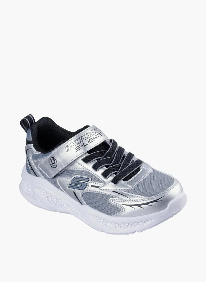 سكيتشرز Boys' METEOR LIGHTS Light-Up Sports Shoes with Hook and Loop Closure - 401497L-SLBK