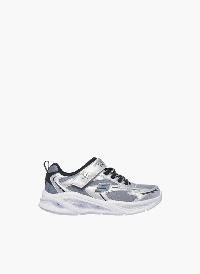 سكيتشرز Boys' METEOR LIGHTS Light-Up Sports Shoes with Hook and Loop Closure - 401497L-SLBK