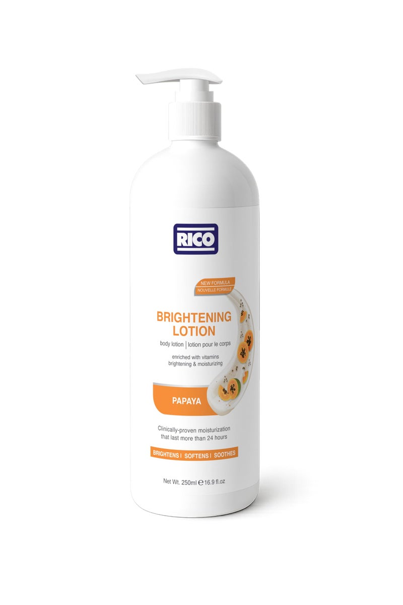 ريكو RICO Brightening Body Lotion with Papaya Extract, Vitamin B3, Licorice Extract, 250 ml, All Skin Types - Image 1