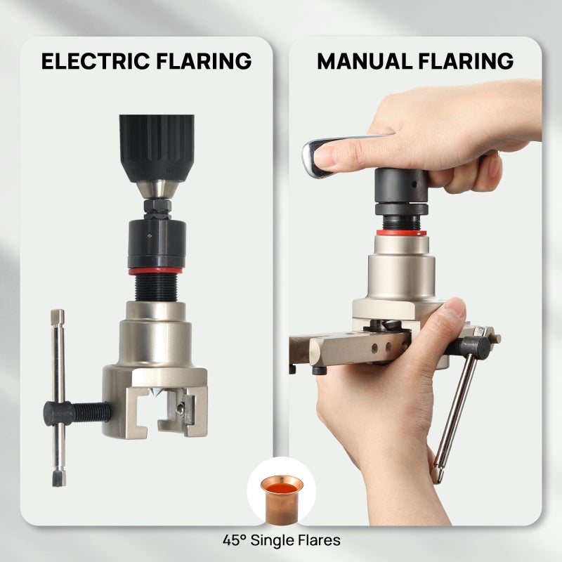 TURBRO HVAC Flaring Tool for 1/4â€™â€™ to 3/4â€™â€™ Pipes, Electric and Manual Flaring Tool, Compatible with Drills, Eccentric Cone Type for 45 Degree Single Flares, for Copper and Aluminum Pipes - Image 2