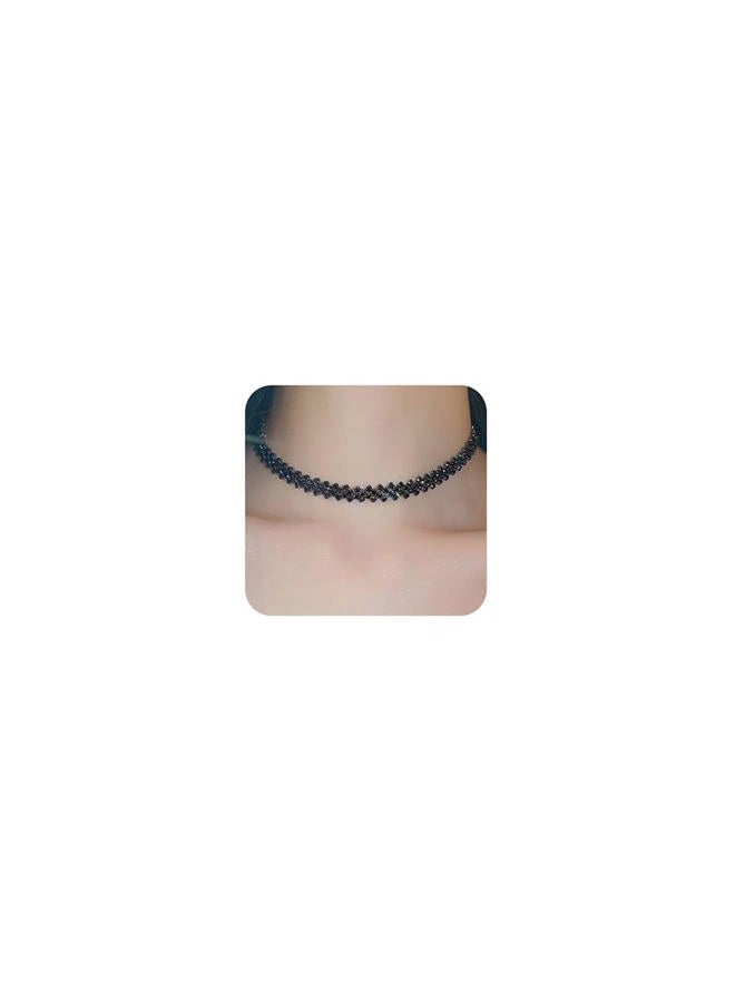 Jumwrit Rhinestone Choker Necklace Black Square Rhinestone Necklace Fashion Prom Party Sparkle Rhinestone Row Chain Necklace for Women Girls - Image 1
