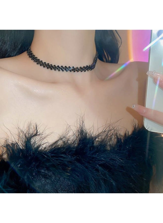 Jumwrit Rhinestone Choker Necklace Black Square Rhinestone Necklace Fashion Prom Party Sparkle Rhinestone Row Chain Necklace for Women Girls - Image 4
