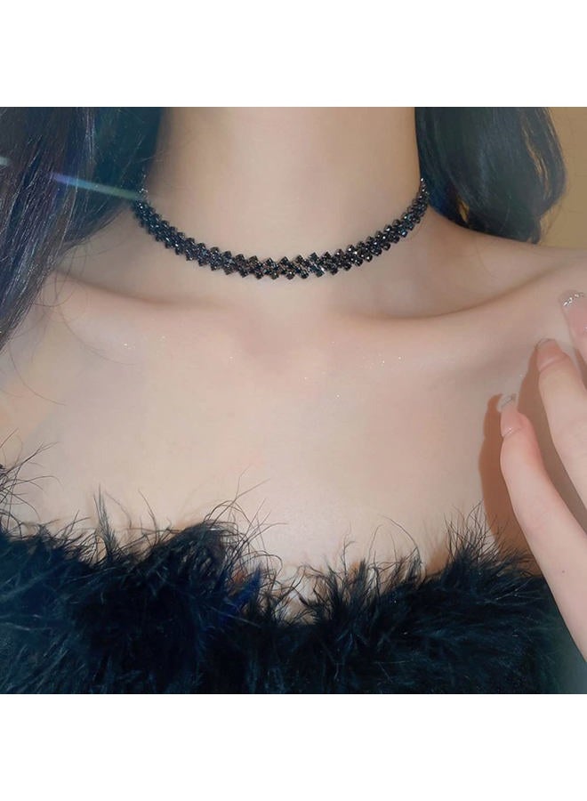 Jumwrit Rhinestone Choker Necklace Black Square Rhinestone Necklace Fashion Prom Party Sparkle Rhinestone Row Chain Necklace for Women Girls - Image 2