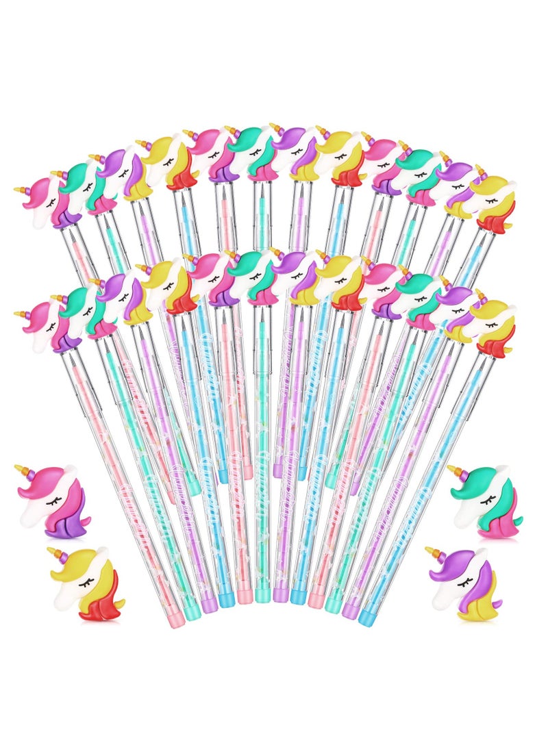 Unicorn Stackable Pencils for Kids Non,Sharpening Fun Party Favors 4 Colors 28 Pieces - Image 1