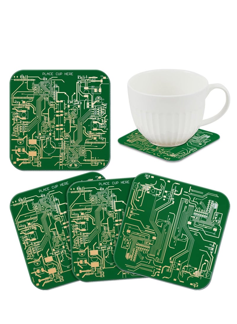 Captaintech PCB Coasters, 4 Pcs Circuit Board Coasters, Funny Coasters Desk Decor, Men Funny Drink Coasters with Anti-Slip Pad, for Coffee Table Geeks Engineer Boyfriend Dads Gifts, Green - Image 1