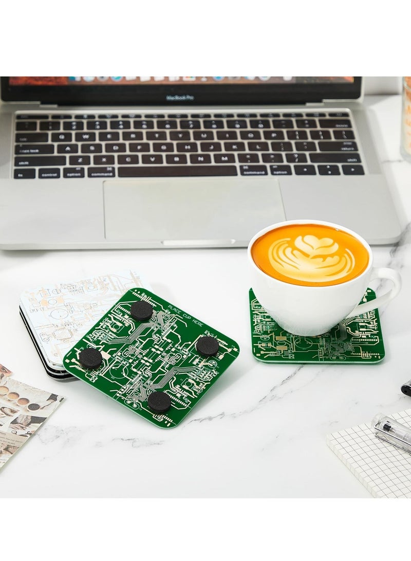 Captaintech PCB Coasters, 4 Pcs Circuit Board Coasters, Funny Coasters Desk Decor, Men Funny Drink Coasters with Anti-Slip Pad, for Coffee Table Geeks Engineer Boyfriend Dads Gifts, Green - Image 3