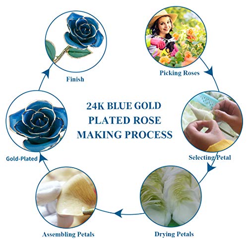 ZJchao 24K Blue Rose Christmas Her, Eternal Love Plated Rose Flower Her, Best Present for Anniversary, Wedding, Birthday, Graduation (Blue) - Image 2