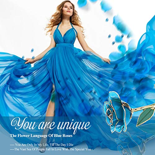 ZJchao 24K Blue Rose Christmas Her, Eternal Love Plated Rose Flower Her, Best Present for Anniversary, Wedding, Birthday, Graduation (Blue) - Image 5