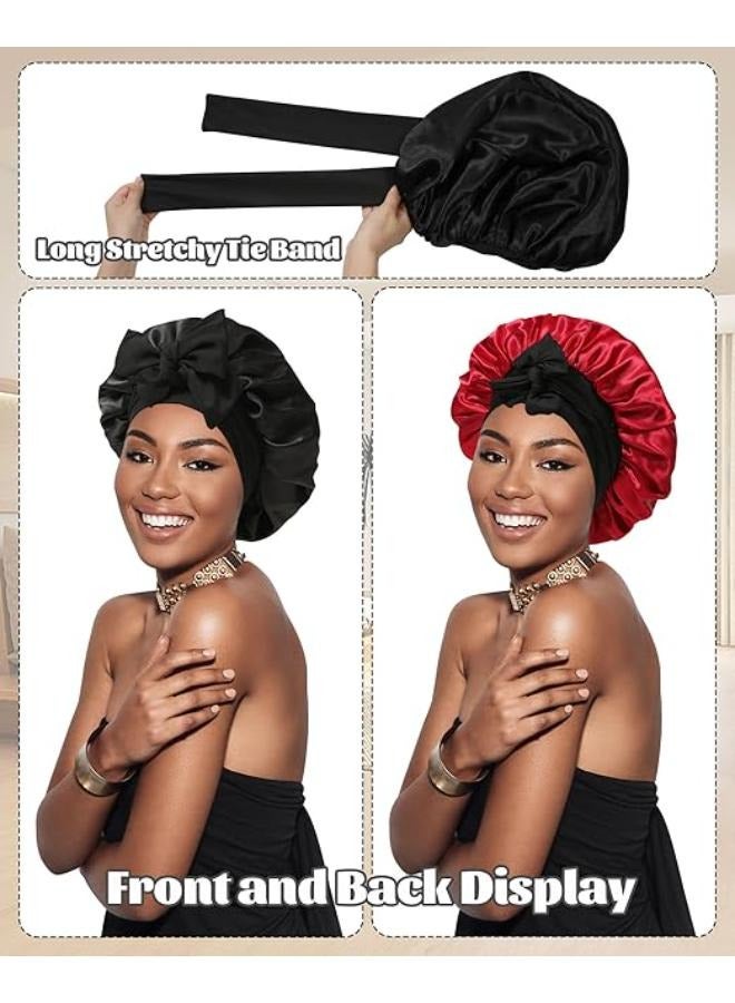Generic Satin Bonnet Silk Bonnet for Sleeping Silk Sleep Cap Double Layer Hair Bonnet with Elastic Tie Band for Curly Hair Night Cap  - Image 2