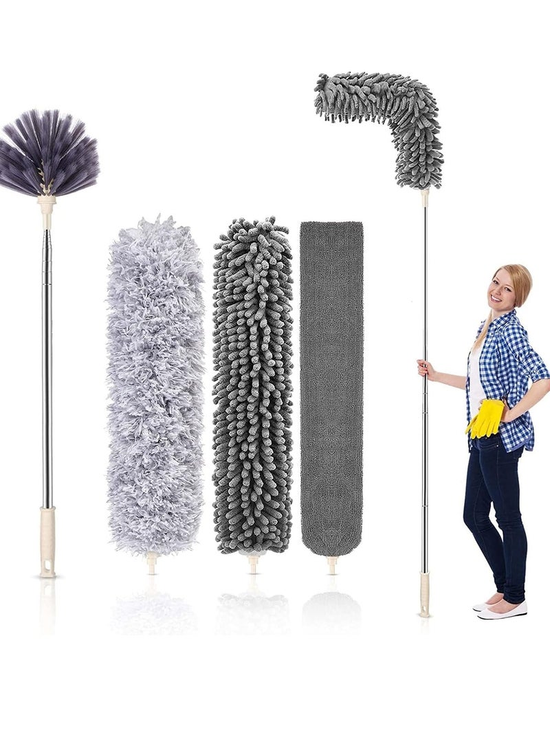 Arabest 5 Pcs Microfiber Duster Kit, Extendable Ceiling Fan Duster with 40 to 250 CM Telescoping Extension Pole, Washable Car Duster for High Ceiling Fan, Cobweb, Furniture, Car - Image 1