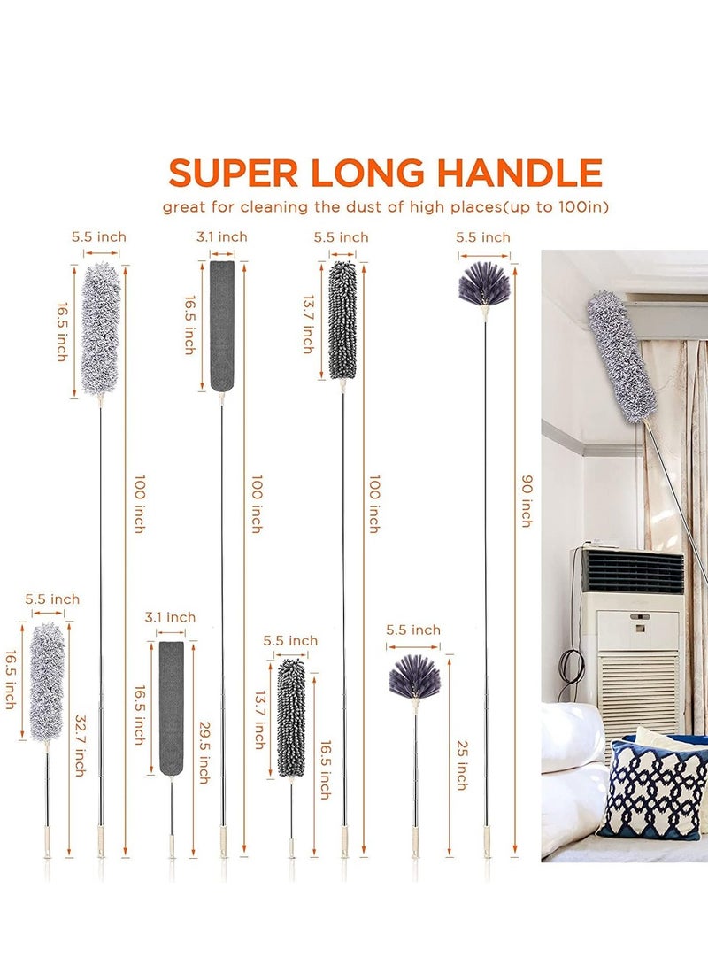 Arabest 5 Pcs Microfiber Duster Kit, Extendable Ceiling Fan Duster with 40 to 250 CM Telescoping Extension Pole, Washable Car Duster for High Ceiling Fan, Cobweb, Furniture, Car - Image 2