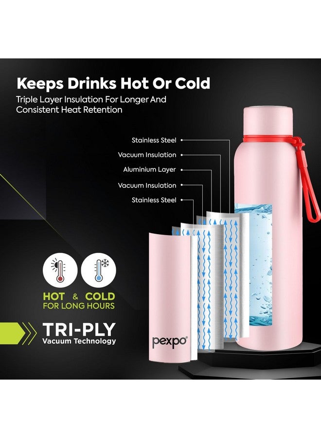 PEXPO Bravo ISI Certified Stainless Steel Water Bottle 1 LTR Hot & Cold Thermos Water Bottle | Insulated Water Bottle | Flask | Leakproof | Ideal for Home, Office, Gym, Outings - Baby Pink - Image 3