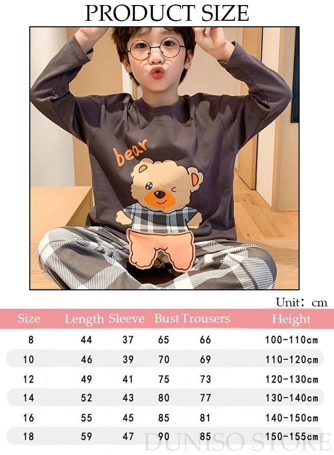 DUNISO 2-Piece Boy's Soft Pajamas Set Long Sleeve Cotton Sleepwear Loungewear Round Neck Nightwear Pajama Sets Spring And Autumn Home Wear Long Sleeve Top And Pants - Image 4
