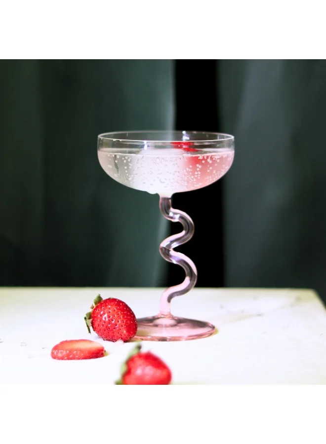 Muun Home Muun Home Pink Swirl Cocktail Glass | Handblown Borosilicate Glassware for Cocktails, Mocktails & Wine | Modern Twisted Drinking Glass for Home Bar & Table Styling