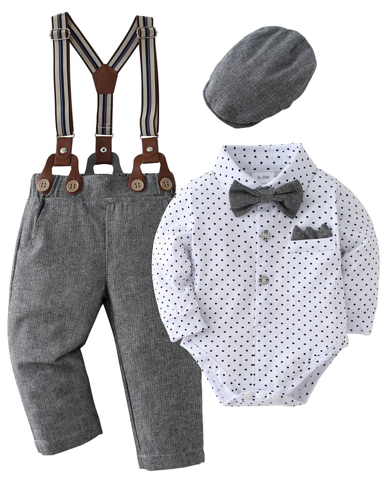Baby Boy Formal Outfits Baby Boy Wedding Outfit Baby Suits for Boys Dress ShirtBowtieSuspender Pants Set 03Months Grey