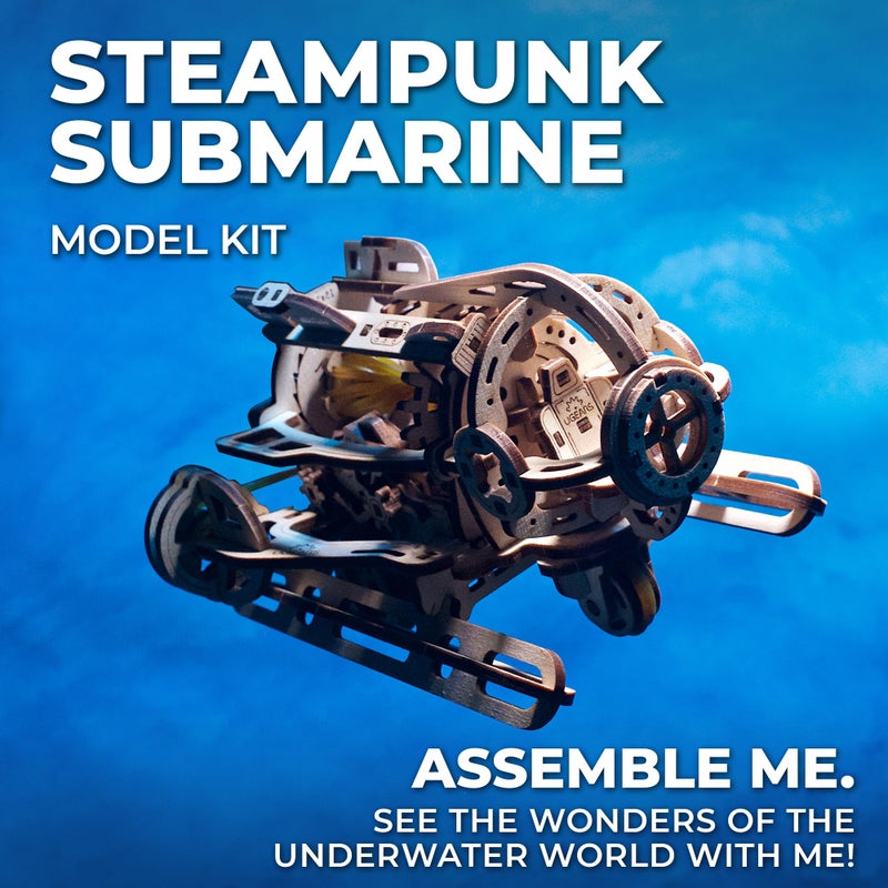 UGEARS 3D Wooden Puzzles for Adults - Steampunk Submarine Wooden Model Kit – Mechanical Puzzle Model Building Kits - DIY Kits for Adults for Maritime Enthusiasts Gifts for Puzzle Lovers - 200 Pcs - Image 4