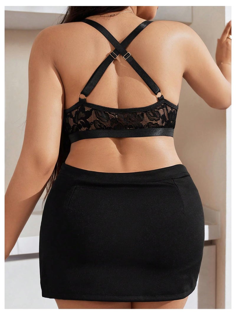 MakeMeChic Women's Plus Size Lace Bralette Front Closure Bras Wireless Deep V Triangle Sexy Lace Bra Black 3X-Large Plus - Image 3