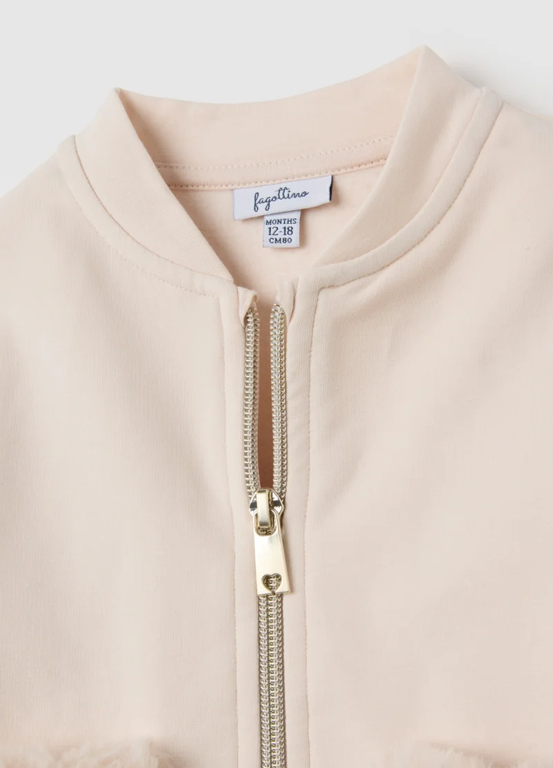 او في اس REGULAR FIT BEIGE STRETCHY COTTON BABY SWEATSHIRT
