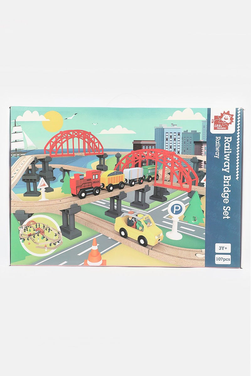 Leo & Friends 107 Pieces Railway Building Set, Brown and Red and Green Combo  - Image 1
