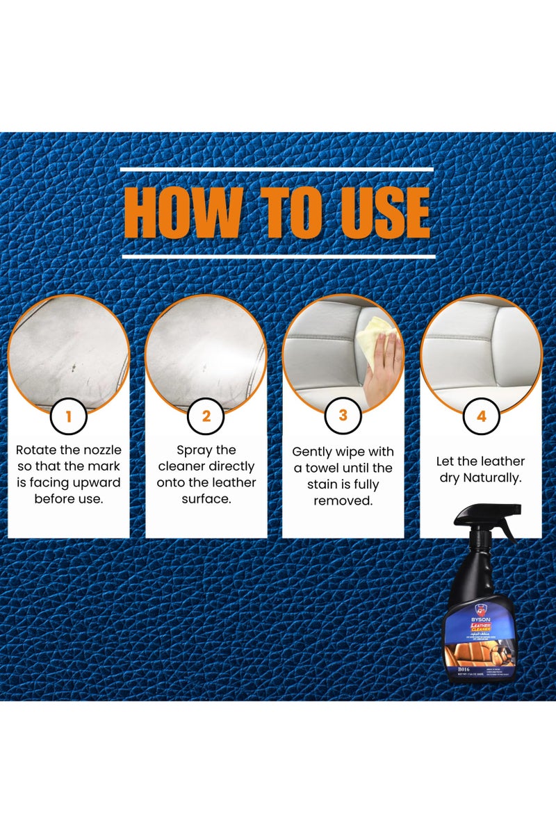 BYSON رذاذ منظف الجلد لمقاعد السيارات والمفروشات - تركيبة تنظيف عميق وتكييف للجلود الداخلية، عناية غير دهنية للجلود للسيارات، الحقائب، الأثاث والمزيد - Image 4