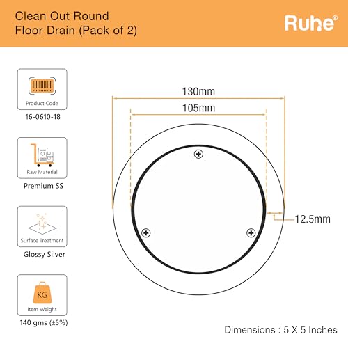 Ruhe® Round Clean Out Jali | Premium Grade Stainless Steel Round Clean Out Floor Drainer/Jali | (5 Inches) | (Pack of 1) - Image 2