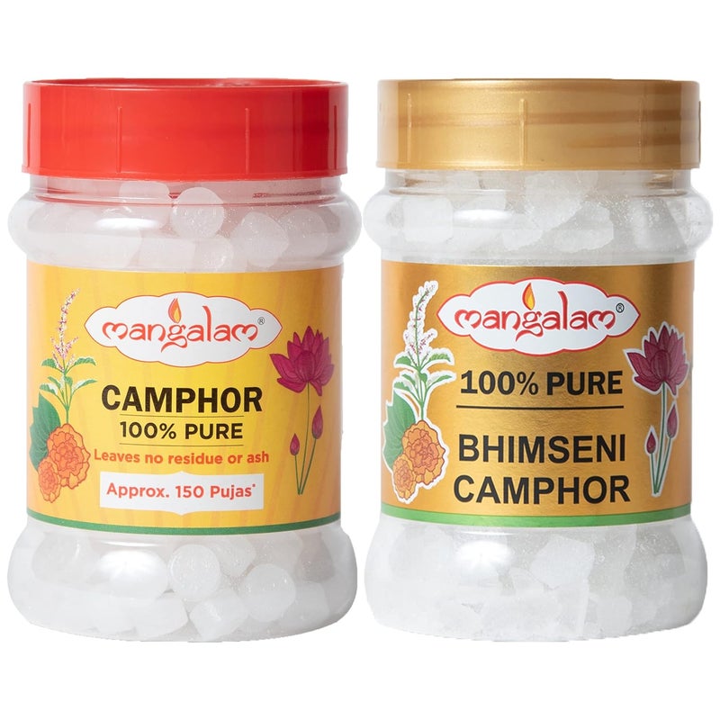 Mangalam Camphor Tablet 100g + Bhimseni Camphor 100g Jar - Pack of 2 | 100% Organic | for Puja, Festivals & Other Religious Ritual | No Dangerous Chemicals | Leaves No Residue Or Ash - Image 1