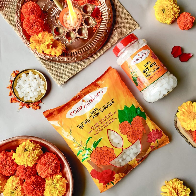 Mangalam Camphor Tablet 100g + Bhimseni Camphor 100g Jar - Pack of 2 | 100% Organic | for Puja, Festivals & Other Religious Ritual | No Dangerous Chemicals | Leaves No Residue Or Ash - Image 3