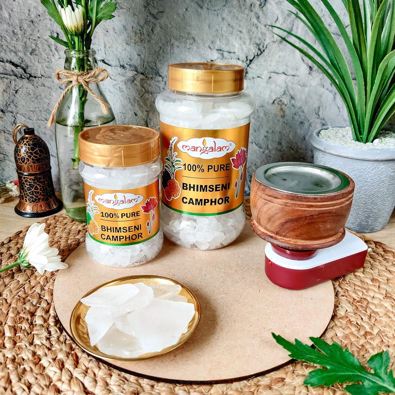 Mangalam Camphor Tablet 100g + Bhimseni Camphor 100g Jar - Pack of 2 | 100% Organic | for Puja, Festivals & Other Religious Ritual | No Dangerous Chemicals | Leaves No Residue Or Ash - Image 4