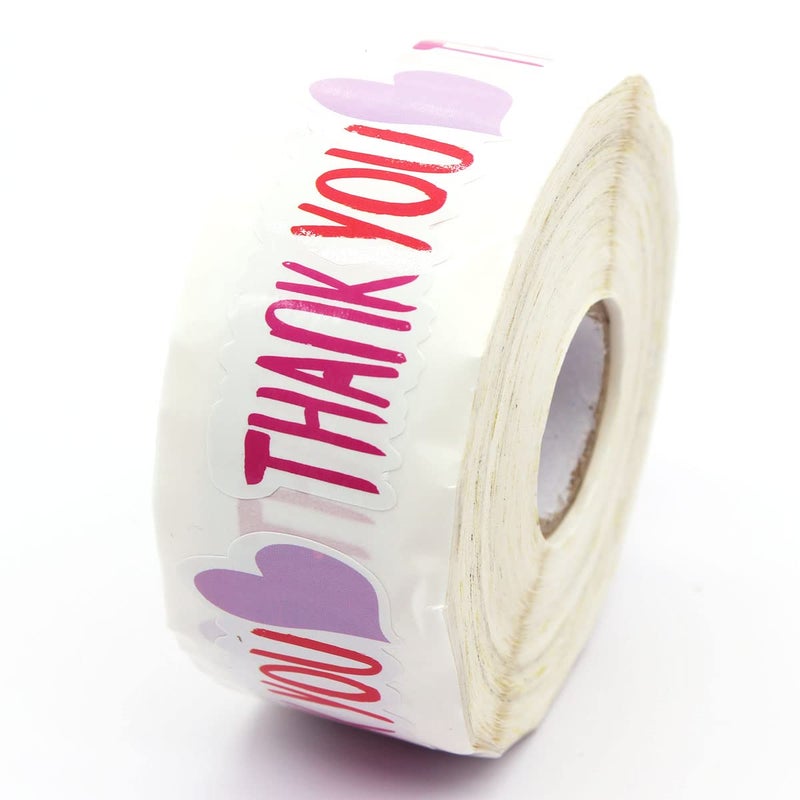 Thank You Pink Purple Heart Stickers  Handmade Small Shop Stickers  500 Labels Per Roll