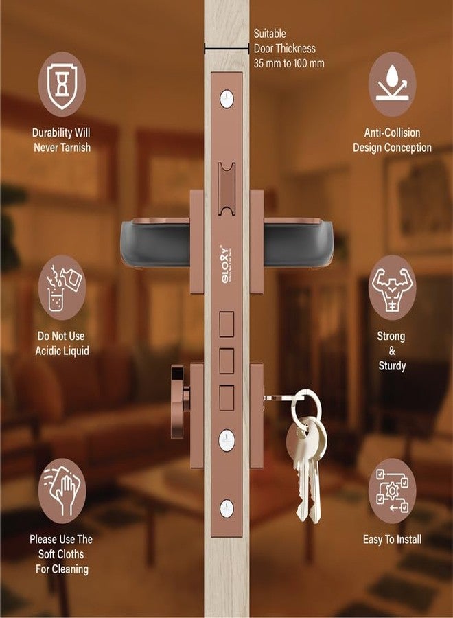 GLOXY Zinc Door Locks for Main Door and Bedroom, Mortise Door Lock Handle Set with 3 Brass Key for Home,Office,Hotel Space Durable Lock Body | Rose Gold & Black Finish (2 Years Warranty) - Image 3
