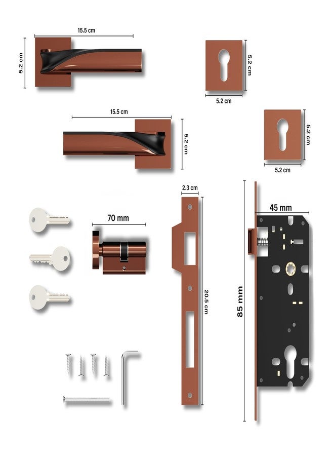 GLOXY Zinc Door Locks for Main Door and Bedroom, Mortise Door Lock Handle Set with 3 Brass Key for Home,Office,Hotel Space Durable Lock Body | Rose Gold & Black Finish (2 Years Warranty) - Image 5
