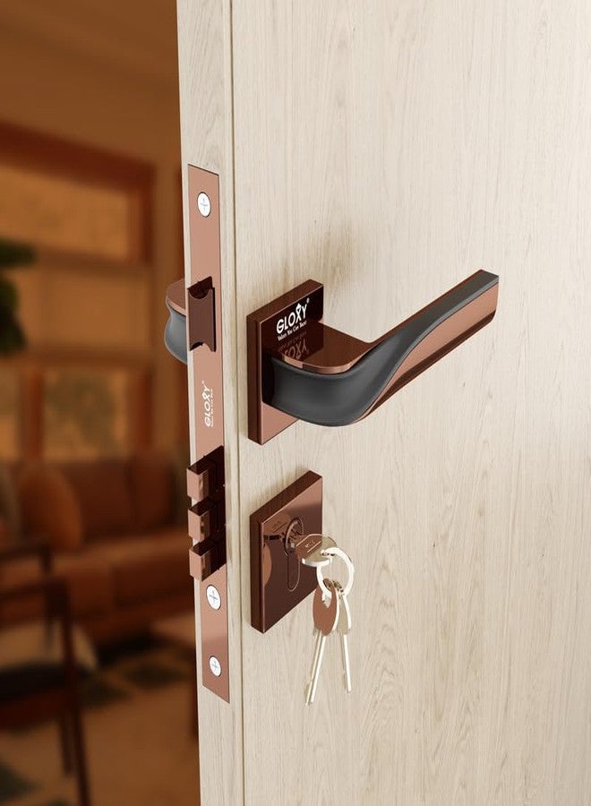 GLOXY Zinc Door Locks for Main Door and Bedroom, Mortise Door Lock Handle Set with 3 Brass Key for Home,Office,Hotel Space Durable Lock Body | Rose Gold & Black Finish (2 Years Warranty) - Image 1