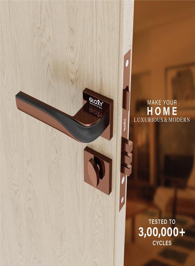 GLOXY Zinc Door Locks for Main Door and Bedroom, Mortise Door Lock Handle Set with 3 Brass Key for Home,Office,Hotel Space Durable Lock Body | Rose Gold & Black Finish (2 Years Warranty) - Image 2