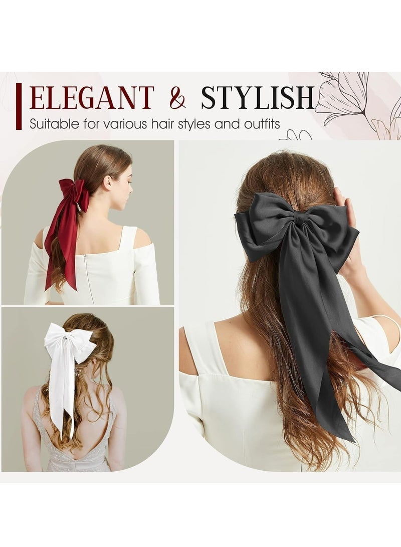 أوزيغالور 3 عبوات من 3 أربطة شعر بشريط حريري من الساتان الحريري، مشابك شعر كبيرة باللون الأسود والأبيض والأحمر مع مشابك معدنية للكعكات - Image 2