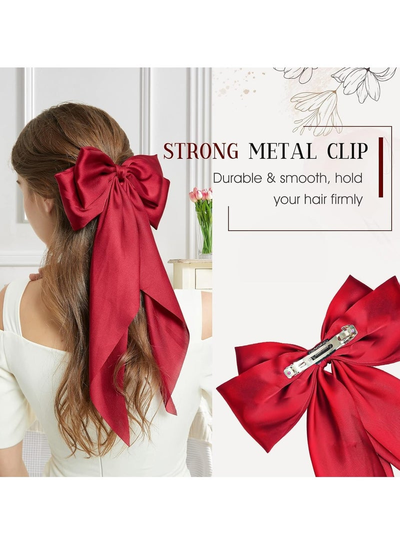 أوزيغالور 3 عبوات من 3 أربطة شعر بشريط حريري من الساتان الحريري، مشابك شعر كبيرة باللون الأسود والأبيض والأحمر مع مشابك معدنية للكعكات - Image 3