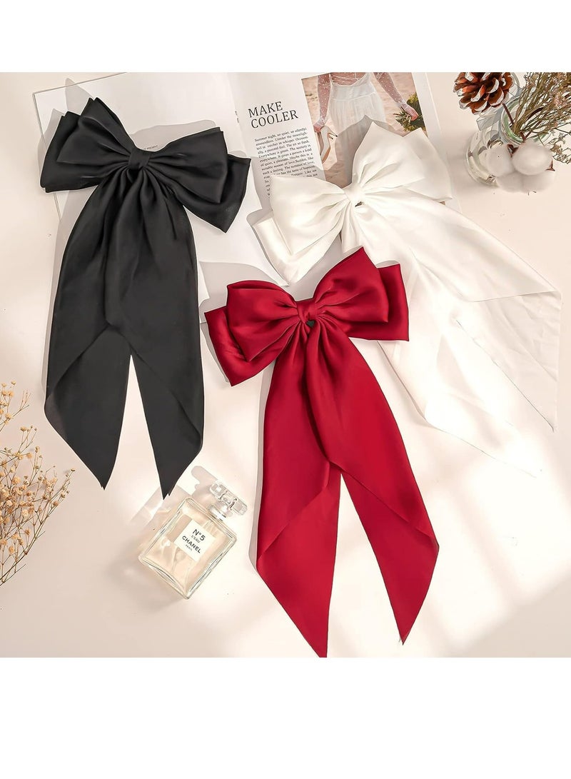 أوزيغالور 3 عبوات من 3 أربطة شعر بشريط حريري من الساتان الحريري، مشابك شعر كبيرة باللون الأسود والأبيض والأحمر مع مشابك معدنية للكعكات - Image 4