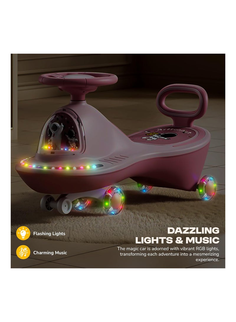 ال بي سيارة أرجوحة للأطفال بطابع فضائي مع عجلات مضيئة وموسيقى - توجيه بزاوية 360 درجة ومسند ظهر وركوب سلس - Image 4