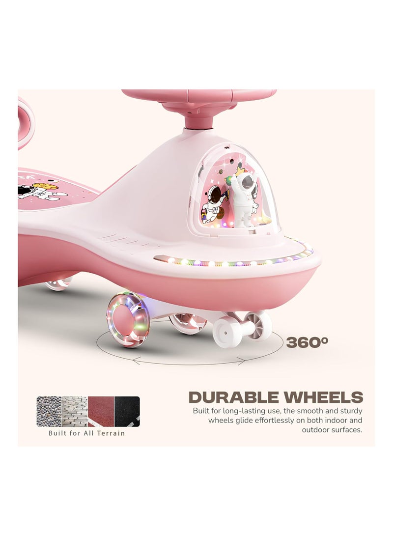 ال بي سيارة أرجوحة للأطفال بطابع فضائي مع عجلات مضيئة وموسيقى - توجيه بزاوية 360 درجة ومسند ظهر وركوب سلس - Image 3