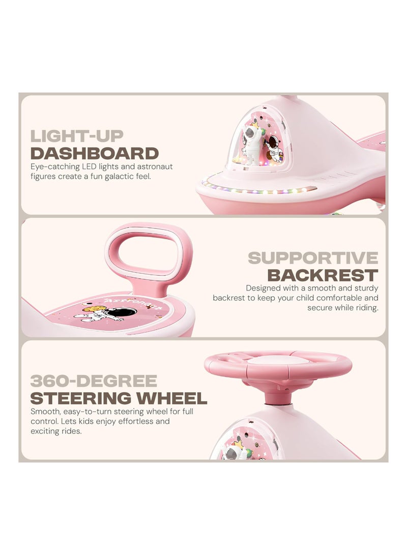 ال بي سيارة أرجوحة للأطفال بطابع فضائي مع عجلات مضيئة وموسيقى - توجيه بزاوية 360 درجة ومسند ظهر وركوب سلس - Image 5
