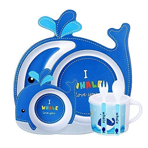 Kavid Kavid Eco Friendly Bamboo Fiber Kids Crockery Dinner Set 5 Pieces Blue Whale - Image 1
