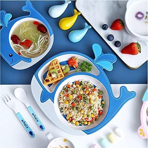 Kavid Kavid Eco Friendly Bamboo Fiber Kids Crockery Dinner Set 5 Pieces Blue Whale - Image 2