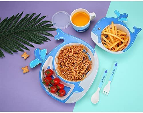 Kavid Kavid Eco Friendly Bamboo Fiber Kids Crockery Dinner Set 5 Pieces Blue Whale - Image 5