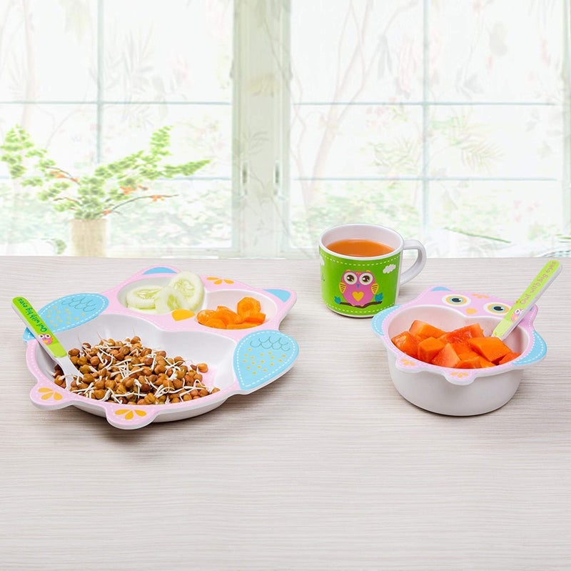Kavid Kavid Eco Friendly Bamboo Fiber Kids Crockery Dinner Set 5 Pieces Blue Whale - Image 4