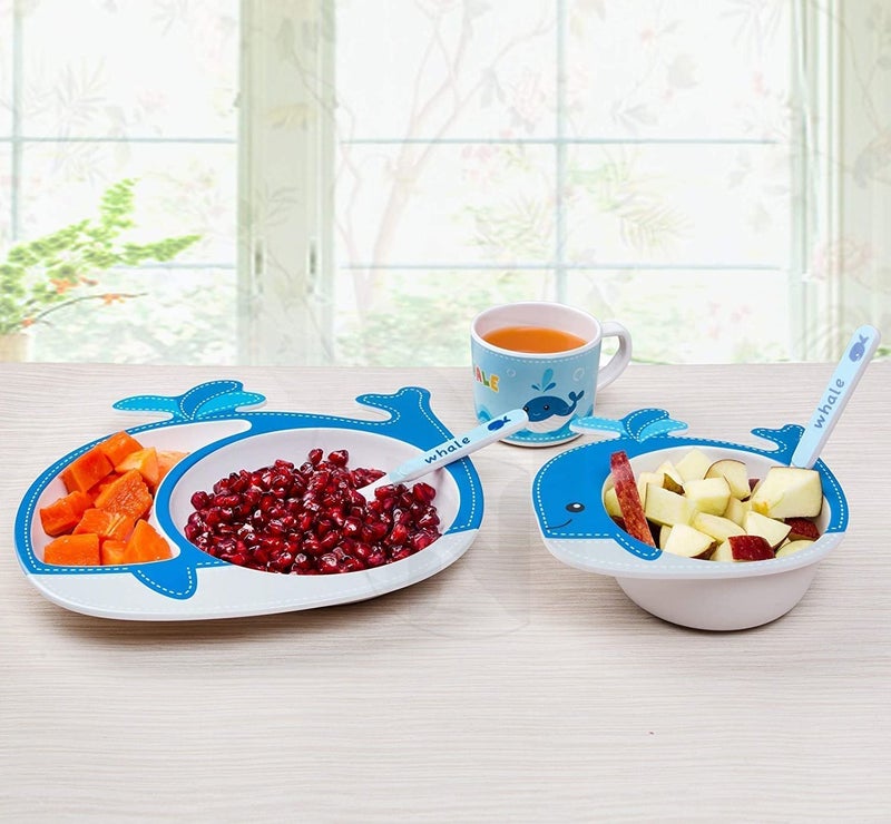 Kavid Kavid Eco Friendly Bamboo Fiber Kids Crockery Dinner Set 5 Pieces Blue Whale - Image 3
