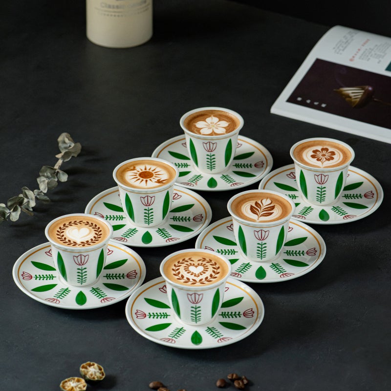 WU Elegant 70ml Ceramic Cup and Saucer Set with Floral Design - Microwave Safe - Image 2