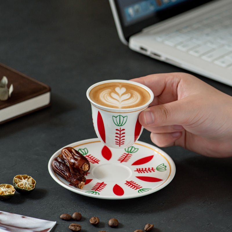 WU Elegant 70ml Ceramic Cup and Saucer Set with Floral Design - Microwave Safe - Image 5