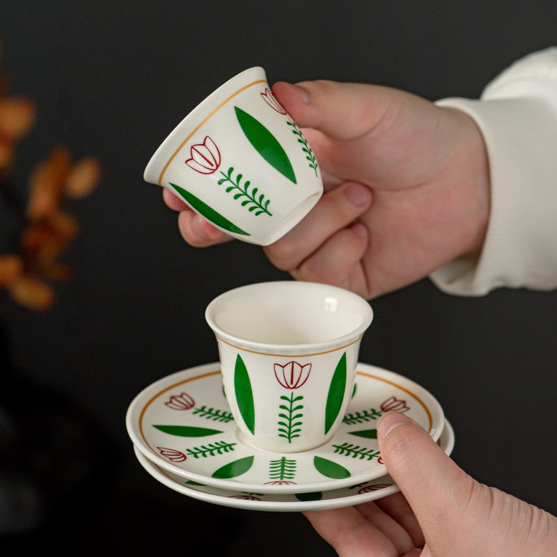 WU Elegant 70ml Ceramic Cup and Saucer Set with Floral Design - Microwave Safe - Image 3