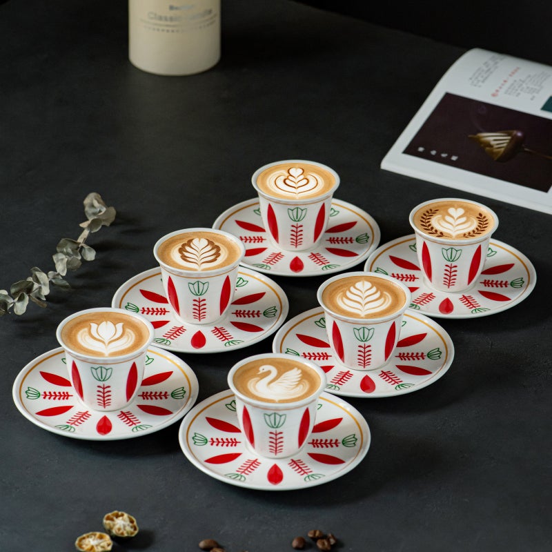 WU Elegant 70ml Ceramic Cup and Saucer Set with Floral Design - Microwave Safe - Image 4